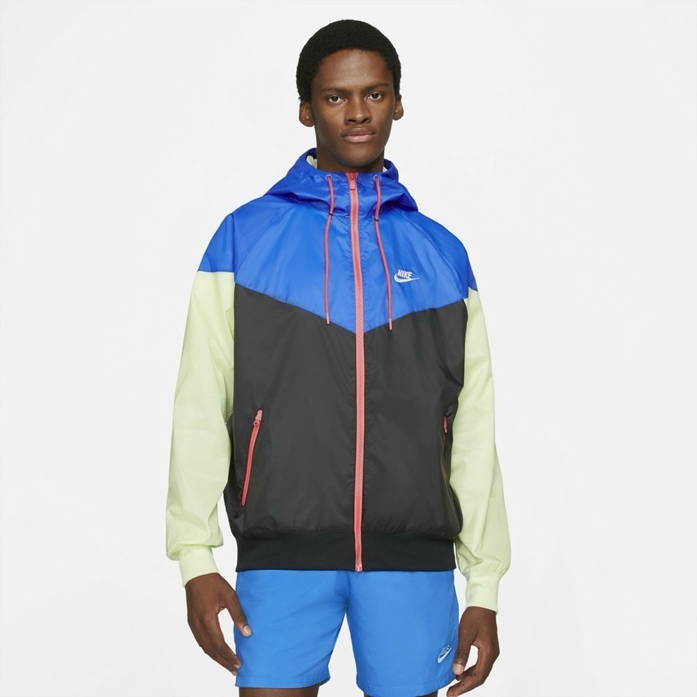 Nike Windrunner Hooded Jacket medium black blue green windbreaker lightweight - Picture 1 of 14
